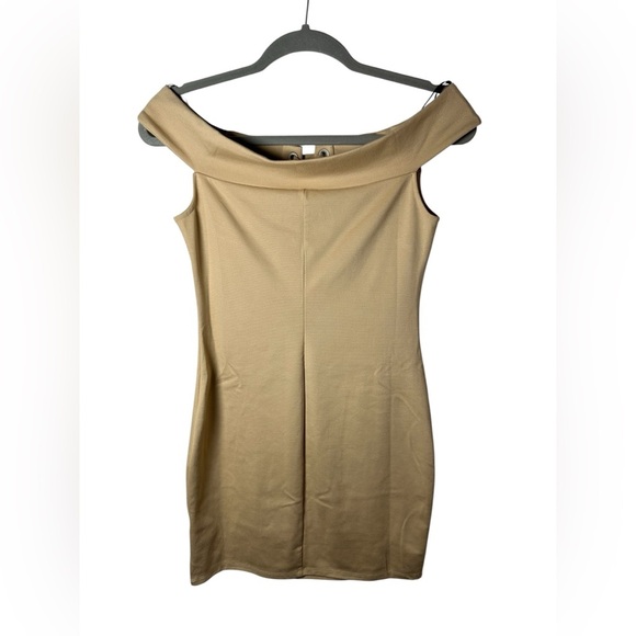 Forever 21 Beige Off-Shoulder Bodycon Mini Dress Women’s Size M Lace-Up Front - Picture 3 of 7